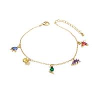 Healeved Collier Pendentif Clavicule Dinosaure Coloré 18k or Plaqué Zircon Pour Fille Style Tropical Forêt Accessoire Bijou Mode Taille 40 5 Cm Usage Quotidien