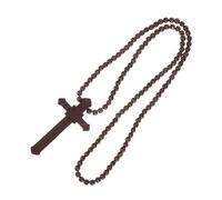 Healeved Collier Unisexe Perles de Bois avec Pendentif Croix Catholique Accessoire Religieux Hip-hop pour Prière Méditation et Style Urbain Homme Femme