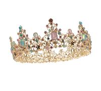 Healeved Couronne De Mariage Ronde Style Baroque Ornée Diamants Colorés Blancs Design Rétro