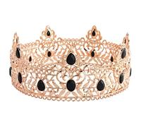 Healeved Couronne de Roi en Alliage Doré Strass Noirs, Taille Ajustée pour Cosplay et Costume Médiéval Homme, Accessoire Royal pour Fête, Anniversaire et Halloween, Couronne Rétro Élégante