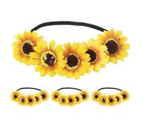 Healeved Couronne de tournesol 4 pièces : coiffe hawaïenne extensible, couronne réglable, guirlande, bandeaux élastiques pour cheveux pour Halloween, Noël, fête de mariage