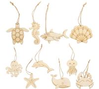 Healeved Décorations en Bois Océan 60 Pièces DIY Animaux Marins Non Finition Beige Faciles à Peindre pour Décoration Maison et Loisirs Créatifs