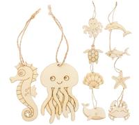 Healeved Découpes en Bois D'animaux Marins Naturels pour Décoration Maison, Matériau Bois et Corde de Jute 60 Pièces Loisirs Créatifs Stimule L'intérêt des Adolescents