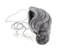 Healeved Déguisement Vieille Dame Perruque Lunettes Madea Chaînette et Collier Perles Accessoires Halloween Bal Masqué