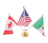 Healeved Drapeau de Bureau Pays du Monde avec Support de Drapeau, Base Métal Acier Inoxydable, Or, pour Table de Conférence et Bureau, Installation Facile sans Outils