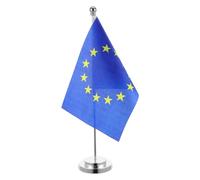 Healeved Drapeau Union Européenne Mini-drapeau Élégant avec Support Stable de Table en Polyester pour Bureau et Décoration de Fête