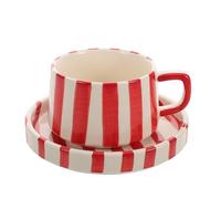 Healeved Ensemble 1 Tasse à Café en Céramique Rayée Rouge Soucoupe Tasse à Latte et Cappuccino Créative pour Bureau Vaisselle Café Élégante et Facile à Nettoyer Mug Porcelaine pour Pause
