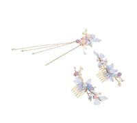 Healeved Ensemble D’épingles à Cheveux Hanfu Décoratives 3 Pièces, Épingles à Pompons Longs Traditionnelles, Peigne En Cristal Et Perles, Pour Femmes, Style Chinois, Mariage Et Fêtes