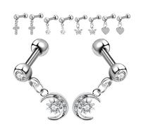 Healeved Ensemble de 10 Boucles d'Oreilles Puces en Acier Inoxydable pour Femmes Motifs Croix Lune Étoile Papillonnage Cœur Bijoux pour Cartilage Hypoallergéniques et Résistants à la