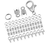 Healeved Ensemble de 300 Pièces Accessoires Bijouterie DIY Anneaux de Jonction Fermoirs Mousquetons à Pince de Homard Embouts de Cordon Pliables en Métal Blanc K pour Bracelets et