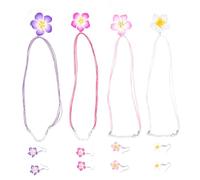 Healeved Ensemble de 4 Sets de Bijoux de Fête Hawaïens Collier D'hawaï et Boucle D'oreille Plumeria en Argile Polymère, Look Naturel et Délicat pour Camping et Fête Piscine