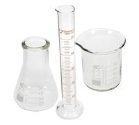 Healeved Ensemble de Laboratoire en Verre 50Ml Comprenant Bécher Gradué Fiole Conique et Cylindre Gradué Verrerie Scientifique Résistante pour Mesures Précises Kit Pédagogique Chimie