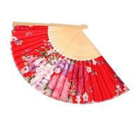 Healeved Éventail Pliable à Main en Bois et Tissu Rouge, Grand Format 10, Éventail de Danse et Cosplay, Accessoire Décoratif pour Mariage et Shooting Photo, Ventilateur Portable