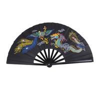 Healeved Eventail Pliant Noir Chinois Portable pour Tai Chi et Arts Martiaux Motif Traditionnel Dragon et Oiseau Mythique Ventilateur à Main pour Danse et Performance Kung Fu