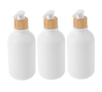Healeved Flacons De Shampoing Et D'après-shampoing Rechargeables 3 Pièces 500 Ml Pet Mat Blanc Anti-dérapant Distributeurs De Savonnette Pour Salle De Bain Anneau En Bois Bambou Adaptés à La Bain