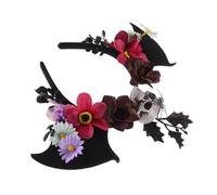 Healeved Halloween Headband With Bat Wings And Flower Skull Adjustable Day Of The Dead Bat Headpiece For Adults Lightweight Masquerade And Cosplay Costume Accessory