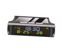 Healeved Horloge Numérique Solaire de Voiture Multifonction Thermomètre pour Tableau de Bord Affichage Température Date L'Heure Accessoire Automobile Compact sans Câblage