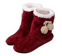 Healeved Intérieur Coton Épaisses et Antidérapantes pour Femmes et Garçon Fille Semelle Plate Douce et Chaude Chaussures Hiver Confortables pour Sol Dur Unique Rouge foncé