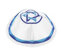 Healeved Kippa Traditionnelle Juive pour Hommes 17 Cm en Satin Blanc Brodée Étoile de David, Chapeau de Prière Israélien Léger pour Mariages, Festivals et Pèlerinages, Accessoire Religieux