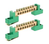 Healeved Kit 2 Barres Omnibus de Mise à la Terre en Cuivre 6 X 9 CM 8 Bornes Vertes pour Bornier Électrique Bloc de Distribution D’Énergie Connexion Sécurisée pour Installation