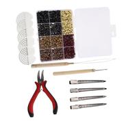 Healeved Kit D'outils avec Micro-anneaux en Silicone Pince Ergonomique en Métal et Bois Crochet de Tirage pour Extensions de Cheveux pour Coiffage Quotidien à Domicile