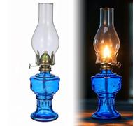 Healeved Lampe à Pétrole Vintage en Verre Bleu Profond L555 Lampe à Huile Décorative pour Intérieur et Extérieur Lanterne à Pétrole pour Camping et Ambiance Rétro Éclairage d'urgence
