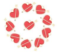 Healeved Lot de 10 Breloques Flèche de Cupidon en Métal Rouge Doré, Charme de Cœur pour Bracelets et Colliers, Accessoires DIY pour Fabrication de Bijoux et Créations Artisanales, Présent