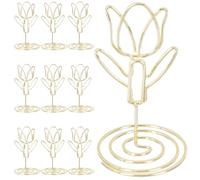 Healeved Lot de 10 Pinces à Marque-Place en Métal Doré Forme Fleur pour Mariage et Bureau, Support Stable pour Cartes et Photos, Design Élégant et Classique