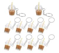 Healeved Lot de 10 Porte-Clés Décoratifs de Bubble Tea Marron Café Pendentifs Légers en Plastique et Métal Accessoires Kawaii pour Paquet à Main Paquet à Dos ou Cartable Breloques