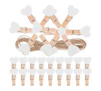 Healeved Lot de 100 Pinces à Linge en Bois en Forme de Cœur 3 CM avec Ficelle de Jute 10 M pour Décoration Photo DIY Clips d'Affichage Photo Porte-Cartes et Supports Créatifs