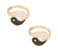 Healeved Lot de 2 Bagues Ajustables Ouvertes en Alliage Hypoallergénique Design Vintage Taiji Yin Yang Motif Huit Trigrammes Bijoux Décoratifs pour Fille pour Toutes Occasions