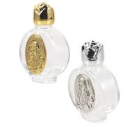 Healeved Lot de 2 Bouteilles d'eau Bénite Portables en Verre Gravé Décoratif Récipients Rechargeables Doré et Argenté Petites Bouteilles Catholiques pour Bénédictions et Communion 60 ML