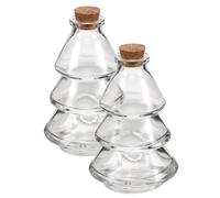 Healeved Lot de 2 Bouteilles en Verre Transparentes Forme Sapin de Noël 90 ML avec Bouchon Liège Mini Flacons à Souhaits Décoratifs pour Noël Activités Créatives et Décoration Intérieure