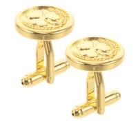 Healeved Lot de 2 boutons de manchette ronds à trois feuilles pour homme, motif trèfle doré, accessoires décoratifs pour chemise et costume de marié, parfaits pour les mariages, les événements