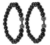 Healeved Lot de 2 Bracelets Haltères pour Homme et Femme en Perles Noires Brillantes Bijoux Perlés Élégants Accessoires Unisexes pour Poignet Présent pour Toutes Occasions