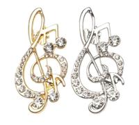 Healeved Lot de 2 broches e sol : Broche note de musique scintillante en strass - Broche de revers tendance pour manteau, écharpe ou chapeau - Bijou original à offrir aux musiciens et