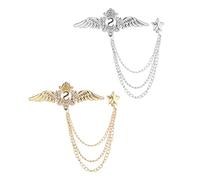 Healeved Lot De 2 Broches Épingle à Poitrine Étoiles Et Ailes D’ange, Ornement De Vêtement En Métal Doré Et Argenté, Accessoire De Costume Élégant Pour Usage Quotidien Et Rassemblements, Décoratif