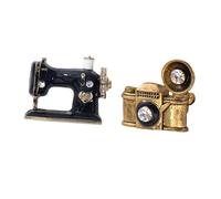 Healeved Lot de 2 Broches Rétro Vintage en Alliage Émaillé, Décoratives pour Revers, Style Machine à Coudre Noire et Tourne-disque Doré, Accessoires Mode Femme, pour Fêtes et Présents