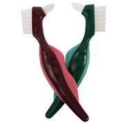 Healeved Lot de 2 Brosses Nettoyantes pour Prothèses Dentaires Double Tête à Poils Durs, Format Voyage, Couleurs Rouge et Vert, Nettoyant pour Appareils Buccaux, pour Seniors et Hygiène