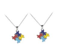 Healeved Lot de 2 Colliers Pendentifs Puzzle en 4 Couleurs pour Sensibilisation à L'autisme, Bijoux Créatifs Vintage, Légers et Décoratifs, Présent pour Personnes Autistes, Accessoires