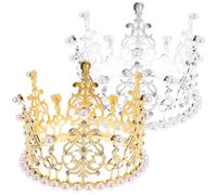 Healeved Lot de 2 Couronnes de Fête pour Fille Diadèmes en Alliage de 12 CM Ornés de Perles Couleur Or et Argenté Accessoire de Coiffure pour Anniversaire et Mariage