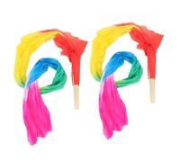 Healeved Lot de 2 Éventails de Danse Orientale en Soie Véritable 180 CM Dégradé Multicolore Légers et Longs Accessoires pour Danse du Ventre Fitness et Spectacles Culturels