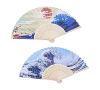 Healeved Lot de 2 Éventails Pliables, Décorations Japonaises pour Assiettes à Sushis, Motifs Papier Peint Ukiyo-e et Mont Fuji, Accessoires Décoratifs pour Froide, 2 Pièces