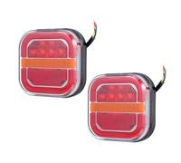 Healeved Lot de 2 Feux Arrière LED Carrés pour Remorque Éclairage Plaque d'Immatriculation Feux Stop et Clignotants 3 Fonctions Résistants aux Intempéries 12-24V pour Camions et