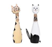 Healeved Lot de 2 Figurines Décoratives en Bois de Chats pour Couple Décoration Intérieure Beige et Blanche Ornement pour Bureau et Étagère Présent pour Amoureux des Chats