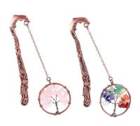 Healeved Lot de 2 Marque-Pages Vintage en Métal Cuivré avec Pendentifs Cristal 7 Chakras Rose Quartz et Multicolore Accessoires pour Étudiants Présent Spirituel pour Lecture et
