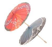 Healeved Lot de 2 Parapluies Décoratifs en Papier Huilé Style Japonerie Motifs Lune Bleue et Fleurs de Cerisier Multicolores Accessoires pour Photographie Décoration de Fête et Scènes