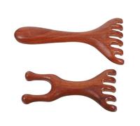 Healeved Lot de 2 Peignes de Massage en Bois à 5 et 6 Doigts Masseurs du Cuir Chevelu Faits Main Dents Larges Outils Gua Sha Multifonctions pour Visage et Tête Relaxation Spa à Domicile