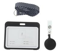 Healeved Lot de 2 Porte-Cartes D’Identité Horizontaux Noirs Pochettes de Protection Anti-Rayures en Plastique Fin avec Cordon Noir Rétractable pour Infirmières Enseignants et Bureau