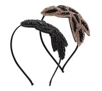 Healeved Lot de 2 Serrage-têtes Vintage à Strass pour Cheveux de Fille, Couvre-chefs en Perles, Taille Unique, Accessoires de Fête pour Femmes, Style Bohème Chic, Couleurs Noir et Doré